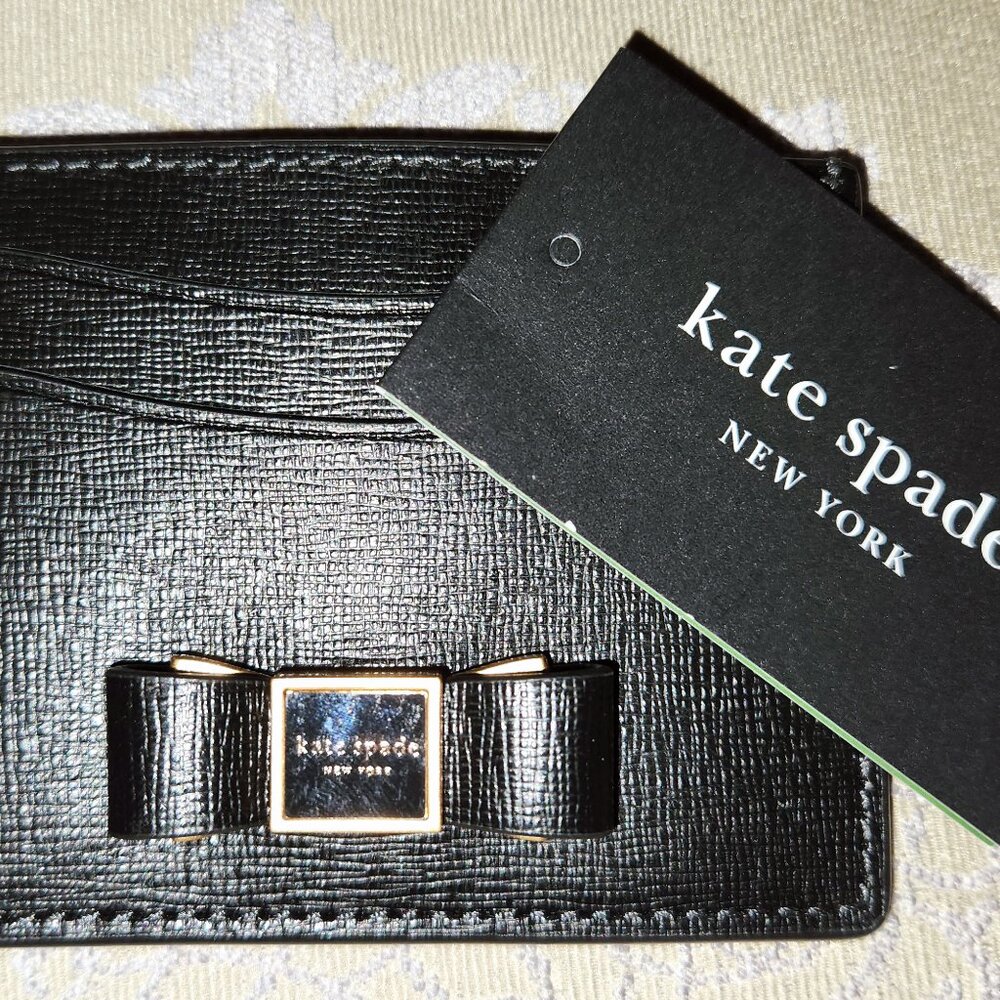 Kate Spade Morgan Embellished Bow Saffiano Leather Card Case - black - NWT